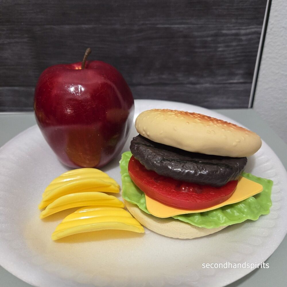 Realistic Molded Plastic Food Props – Burger, Chips, and Apple Trio